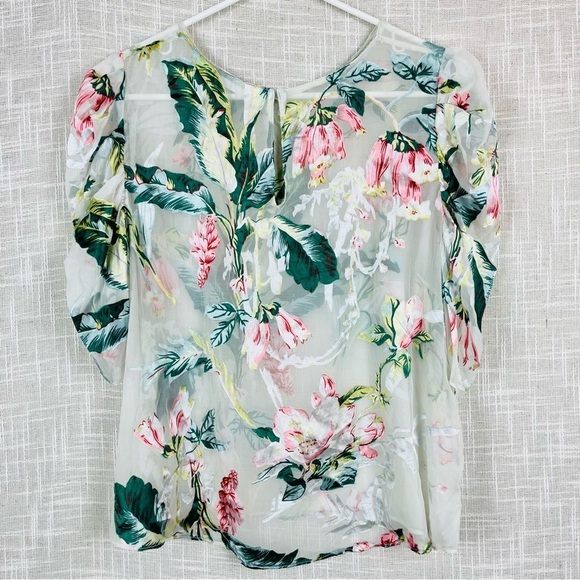 Amanda Uprichard Puff Sleeve Sheer Burnout Floral Organza Blouse Top - Picture 5 of 5